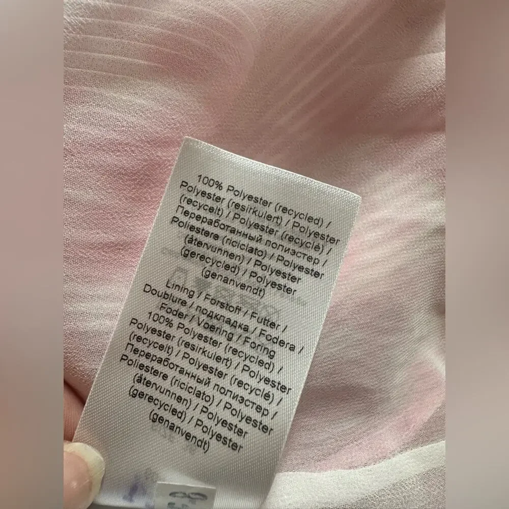 GANNI Pleated Pink Floral Blouse Balloon Sleeve Size 36 Romantic Scandi Style - Picture 8 of 11